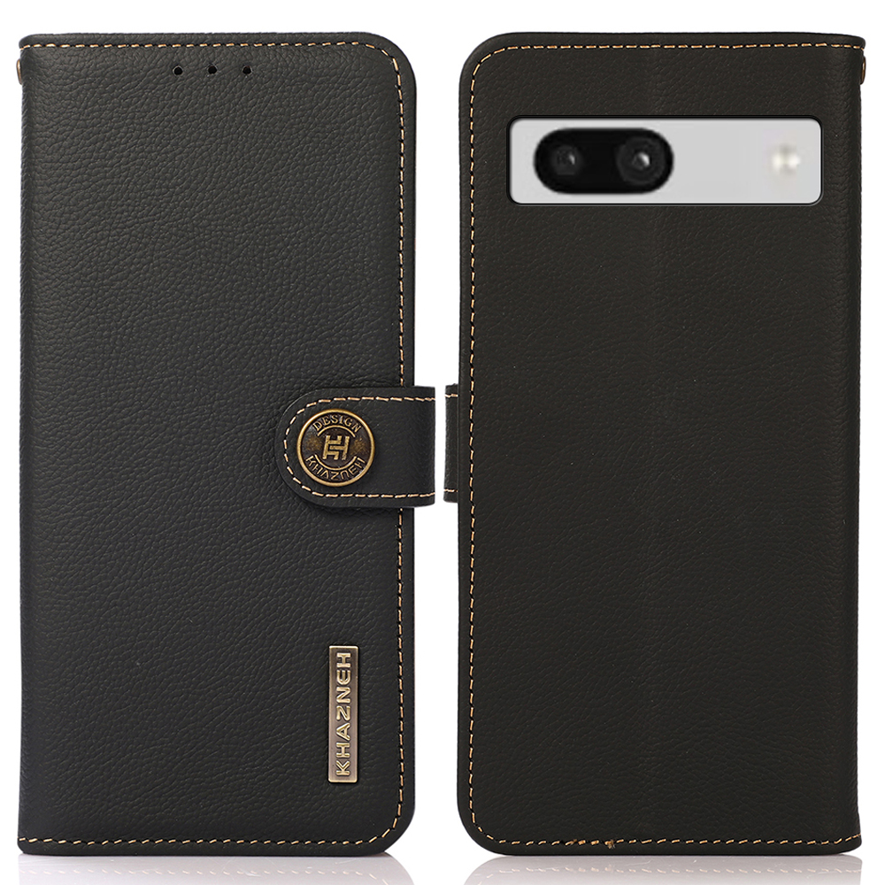 

Khazneh Für Google Pixel 7a RFID Blockierblocker Brieftasche Telefonschale Echte Kuhleder -ständer Cover - Schwarz, Google Pixel 7a