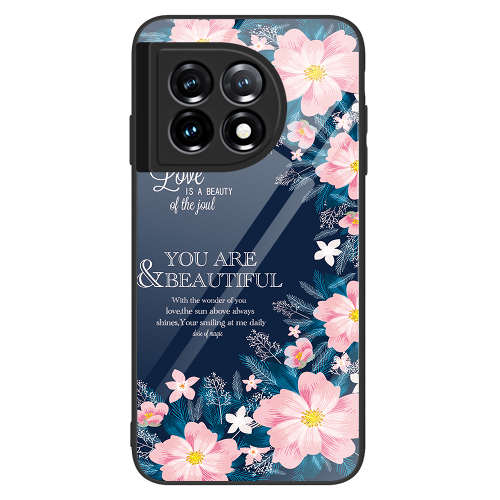

Für OnePlus 11 5g-musterdruckendruck Anti-kratzer-telefonhülle Temperierte Glas+pc+tpu-mobiltelefonabdeckung - Pinke Blumen, OnePlus 11 5G