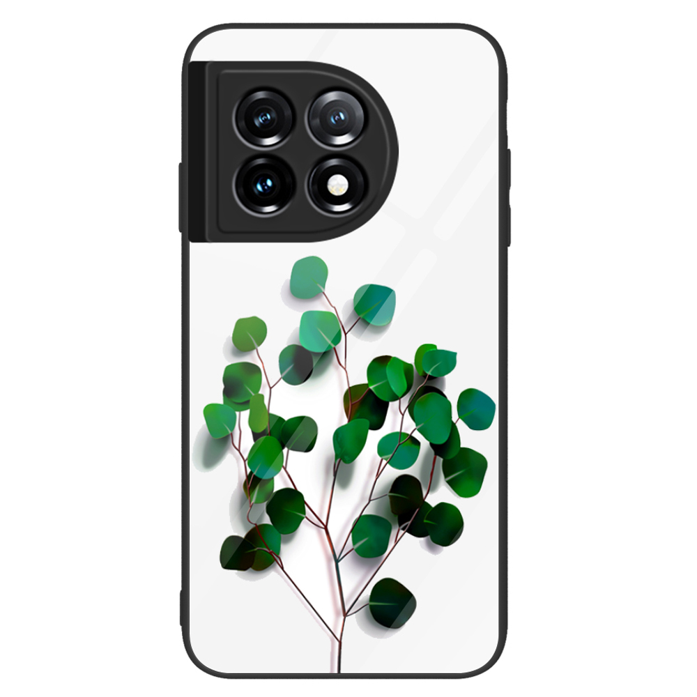 

Für OnePlus 11 5g-musterdruckendruck Anti-kratzer-telefonhülle Temperierte Glas+pc+tpu-mobiltelefonabdeckung - Grüne Blätter, OnePlus 11 5G