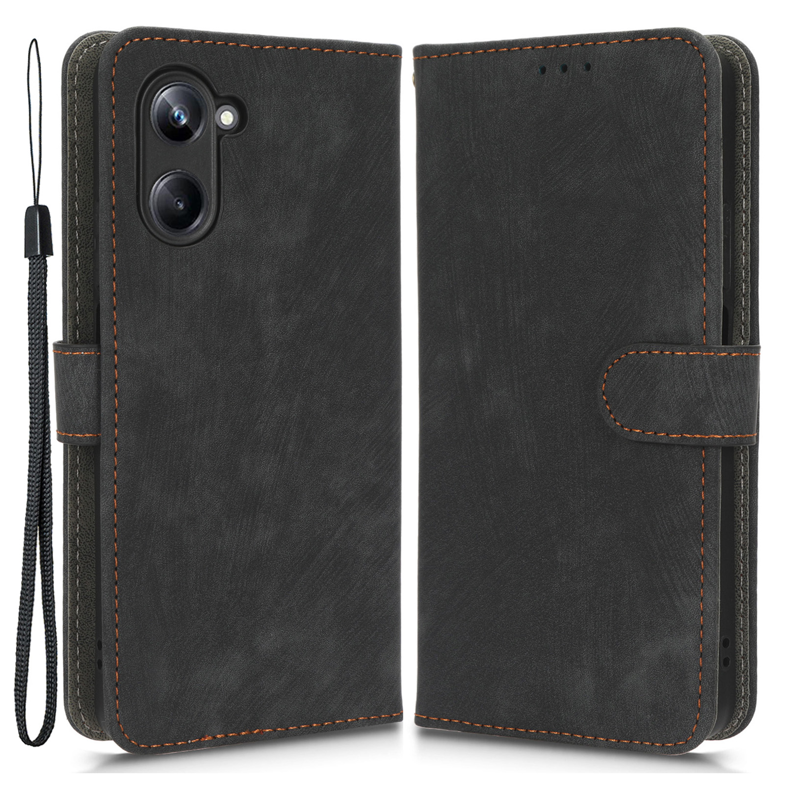 

Für Realme 10 Pro 5G RFID Blocking Wallet Hülle Ständer PU Leder -telefonabdeckung Mit Riemen - Schwarz, Realme 10 Pro 5G