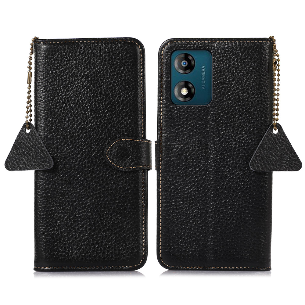 

For Motorola Moto E13 4G Genuine Cow Leather Phone Case Wallet Stand RFID Blocking Flip Cover - Black, Motorola Moto E13 4G