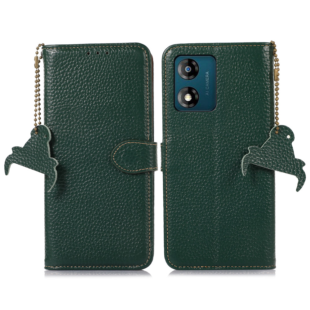 

For Motorola Moto E13 4G Genuine Cow Leather Phone Case Wallet Stand RFID Blocking Flip Cover - Green, Motorola Moto E13 4G