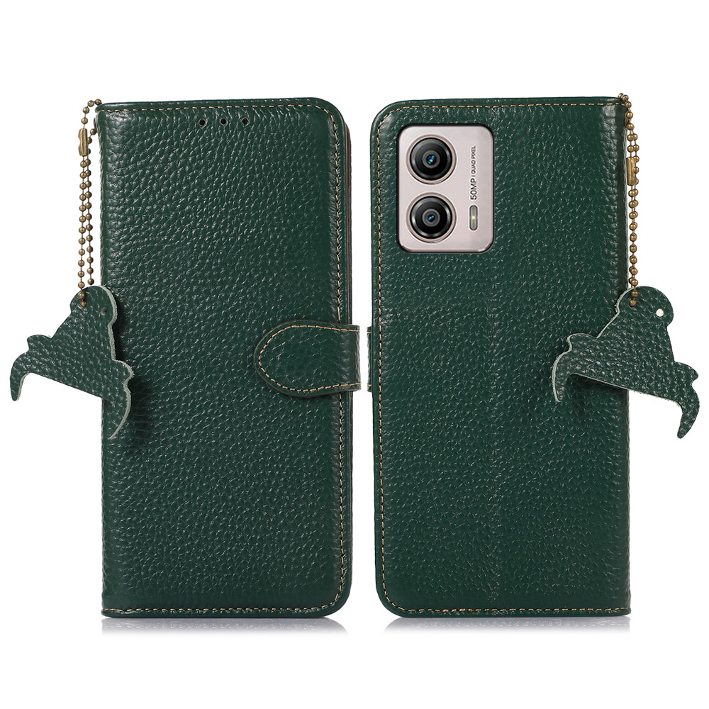

Wallet Case for Motorola Moto G53 5G / G23 4G / G13 4G , Genuine Cow Leather RFID Blocking Stand Phone Cover - Green, Motorola Moto G53 5G