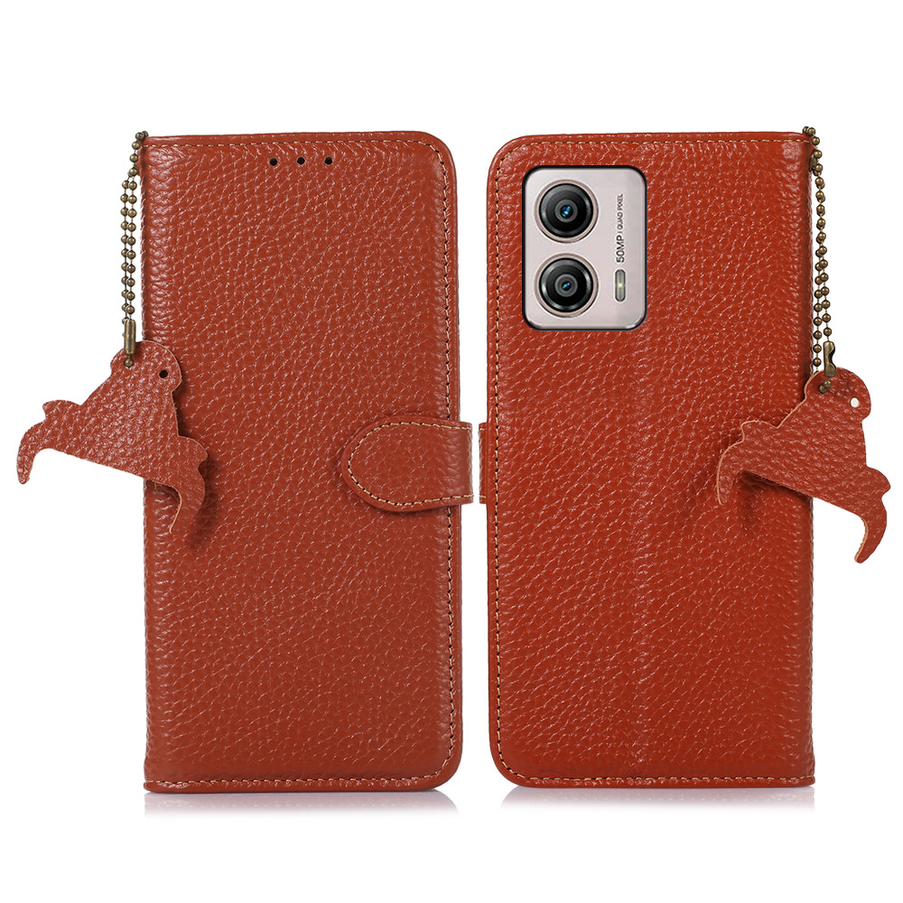 

Wallet Case for Motorola Moto G53 5G / G23 4G / G13 4G , Genuine Cow Leather RFID Blocking Stand Phone Cover - Brown, Motorola Moto G53 5G