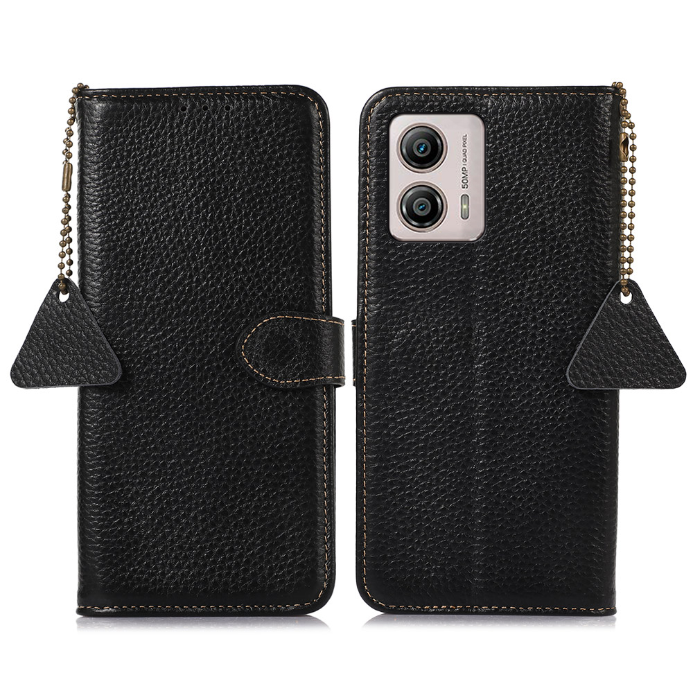 

Wallet Case for Motorola Moto G53 5G / G23 4G / G13 4G , Genuine Cow Leather RFID Blocking Stand Phone Cover - Black, Motorola Moto G53 5G