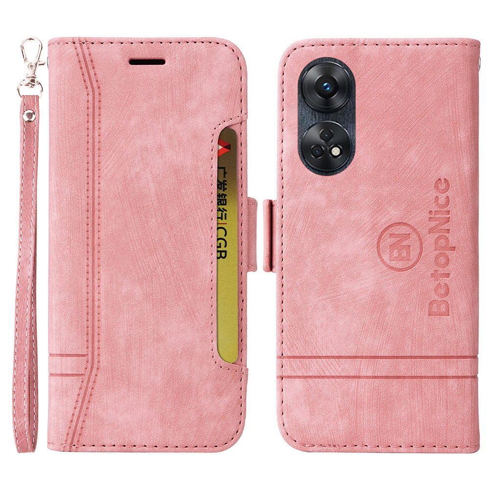

Betopnice 001 Telefonkoffer Für Oppo Reno8 T 4g, Stichstich -pu -leder -deckungs -brieftaschenständer in Stich - Rosa, Oppo Reno8 T 4G