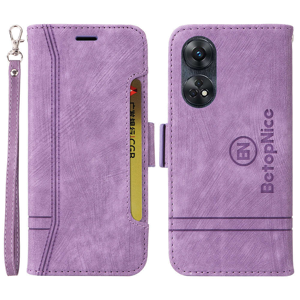 

Betopnice 001 Telefonkoffer Für Oppo Reno8 T 4g, Stichstich -pu -leder -deckungs -brieftaschenständer in Stich - Lila, Oppo Reno8 T 4G