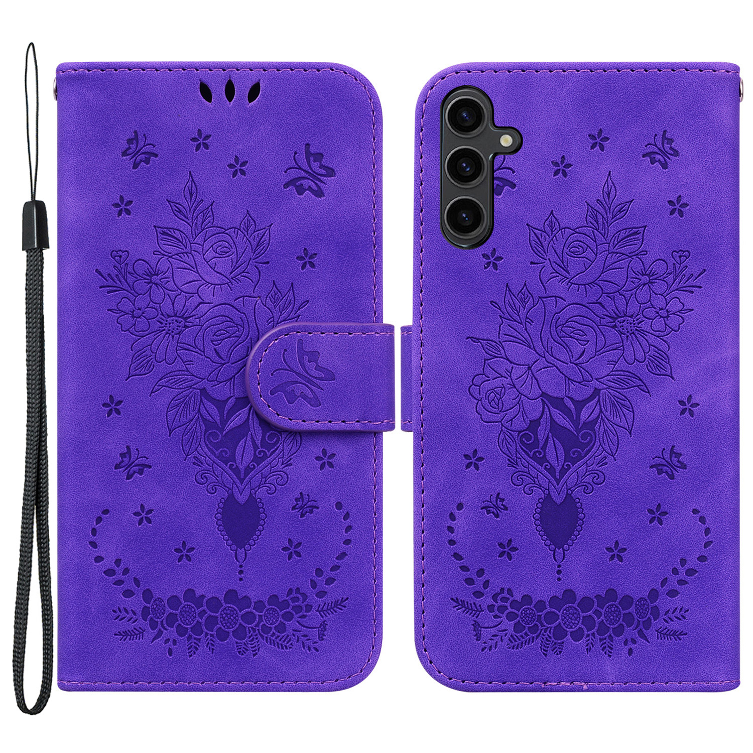 

For Samsung Galaxy A24 4G Magnetic Flip PU Leather Stand Case Rose Butterfly Imprinted Phone Shell Cover - Purple, Galaxy A24 4G