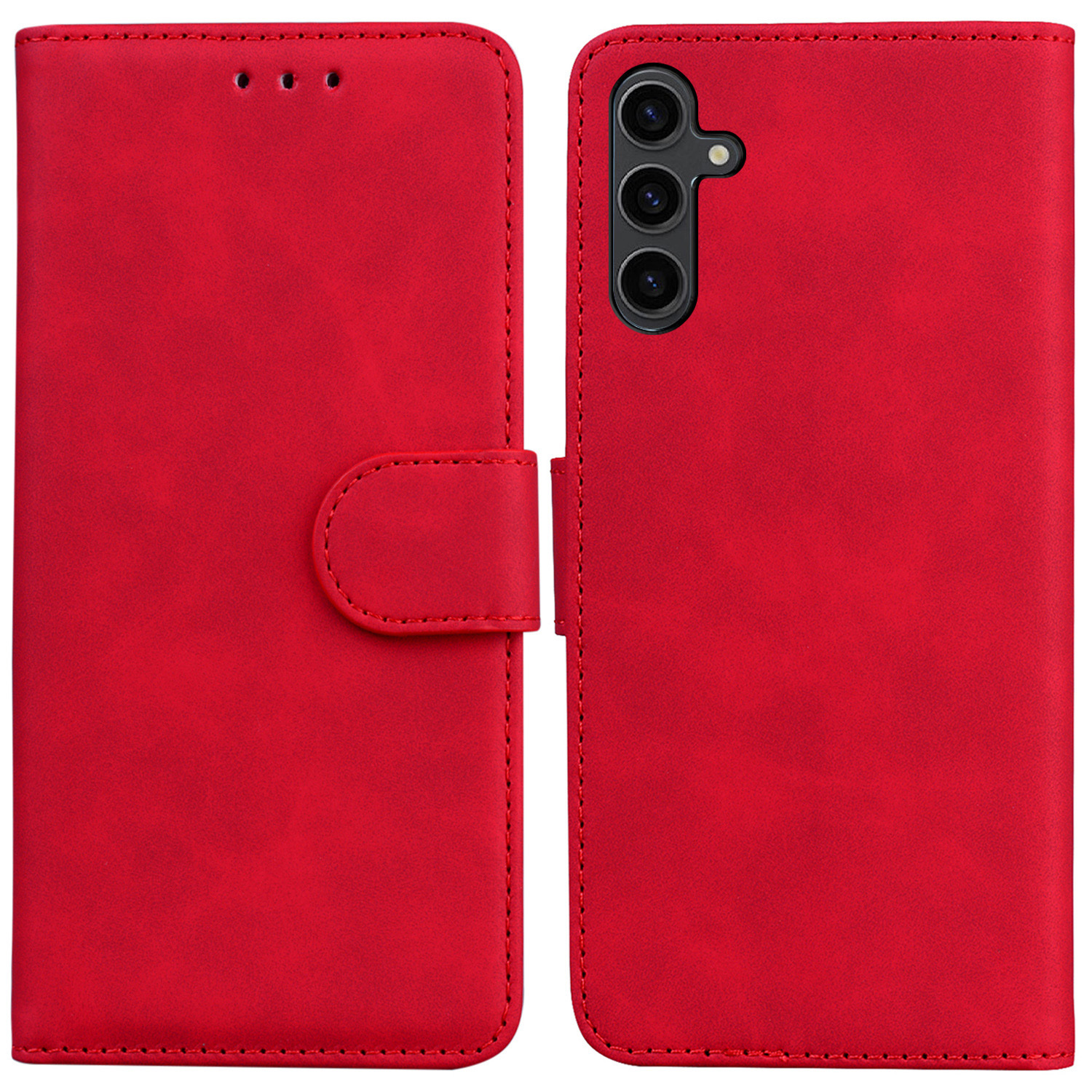 

For Samsung Galaxy A24 4G PU Leather Case with Stand Solid Color Wallet Phone Cover - Red, Galaxy A24 4G
