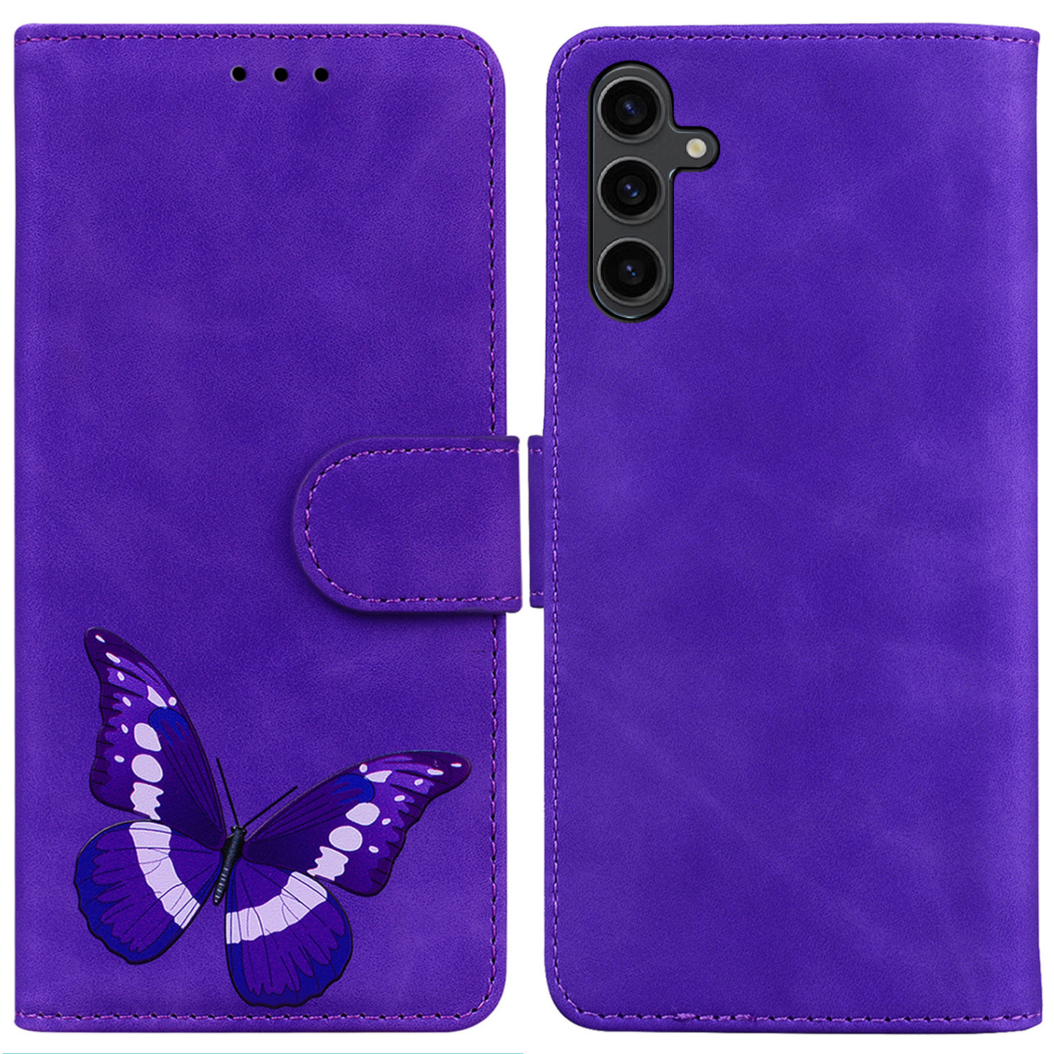 

For Samsung Galaxy A24 4G Drop-proof PU Leather Cover Butterfly Printing Wallet Phone Case - Purple, Galaxy A24 4G