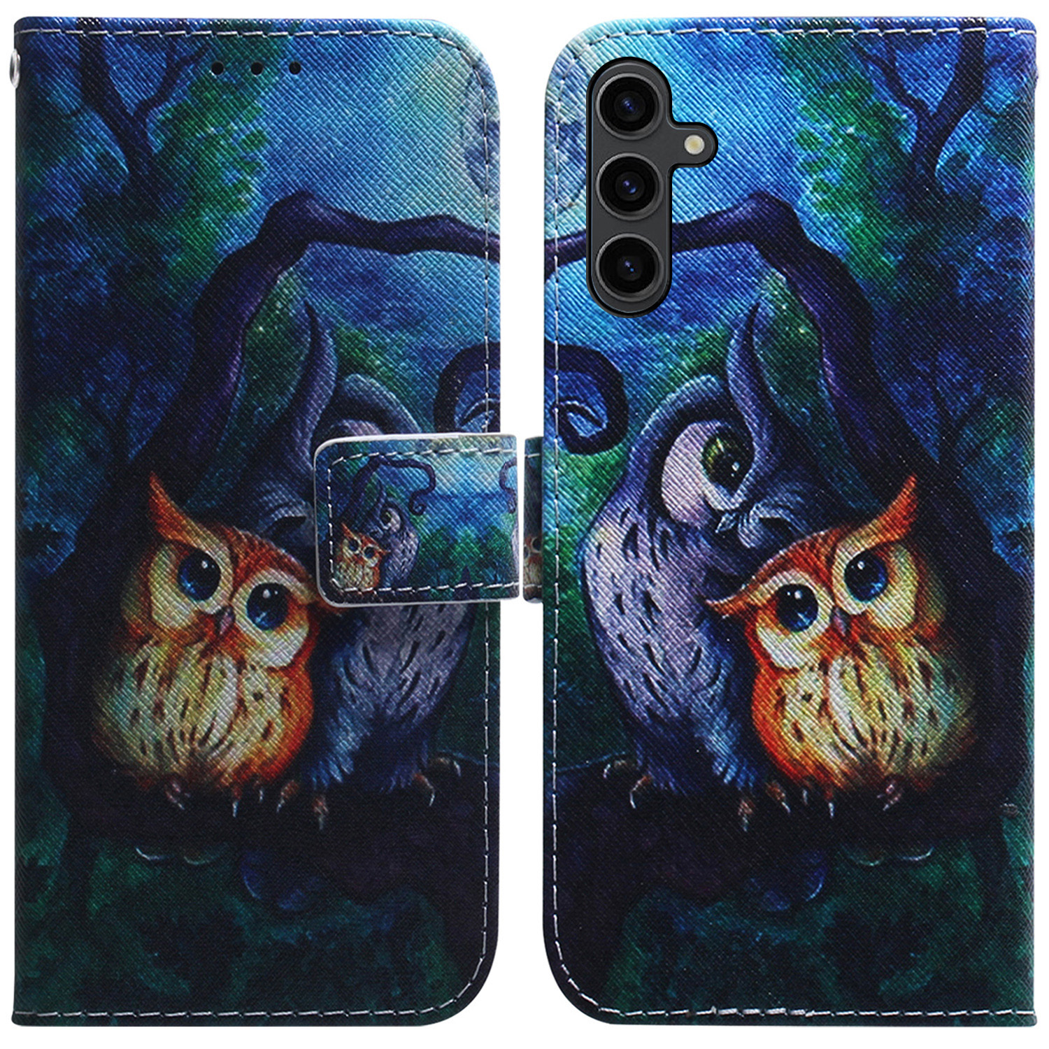 

Phone Case for Samsung Galaxy A24 4G Wallet Leather Cover Pattern Printing Phone Shell with Strap - Two Owls, Galaxy A24 4G