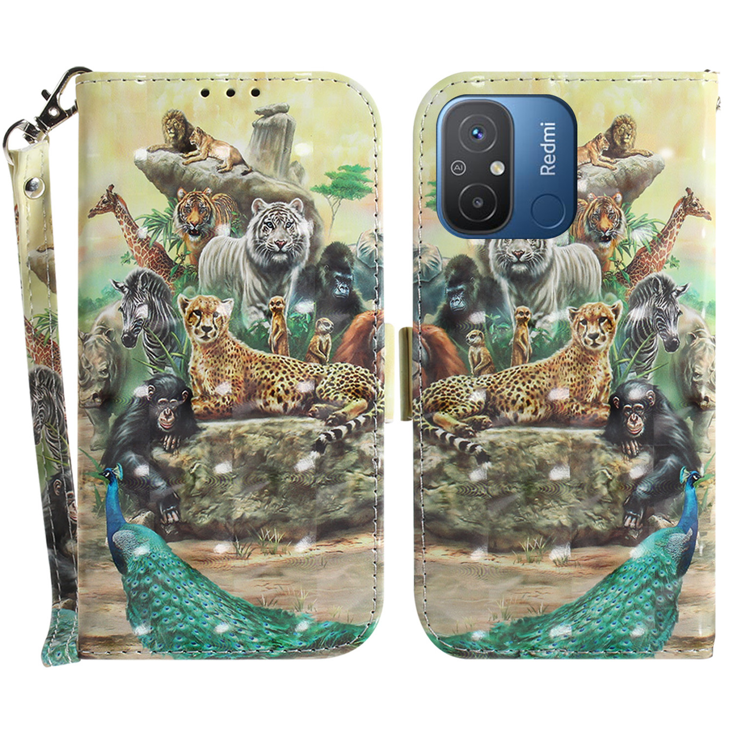 

Brieftasche Telefonkoffer Für Xiaomi Redmi 11A 4G / 12c 4g, PU -ledermuster -druckständer Mit Riemen - Tiere, Xiaomi Redmi 11A 4G