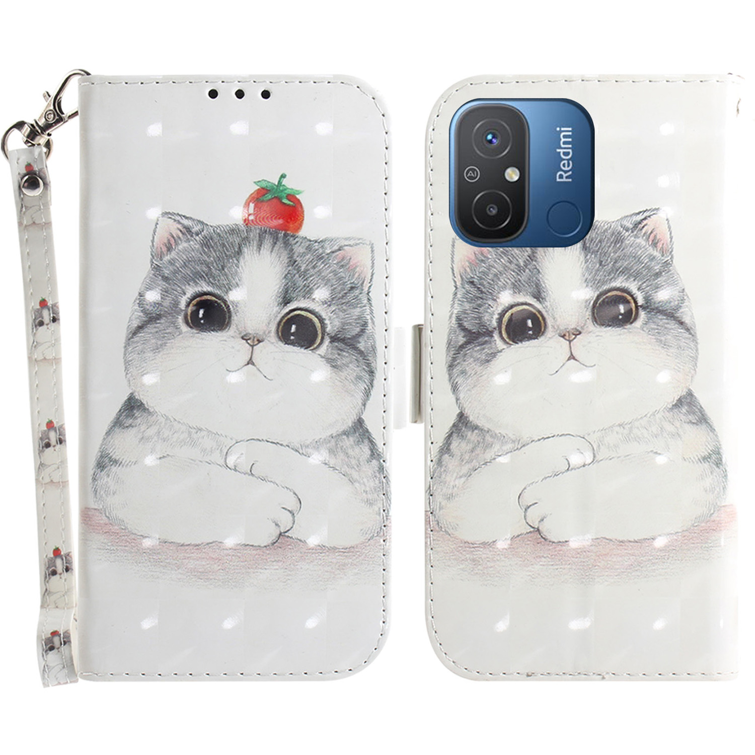 

Brieftasche Telefonkoffer Für Xiaomi Redmi 11A 4G / 12c 4g, PU -ledermuster -druckständer Mit Riemen - Süße Katze, Xiaomi Redmi 11A 4G