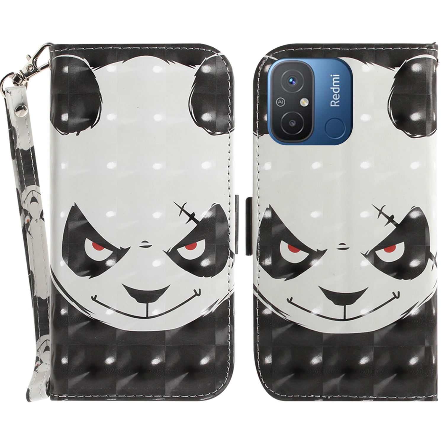 

Brieftasche Telefonkoffer Für Xiaomi Redmi 11A 4G / 12c 4g, PU -ledermuster -druckständer Mit Riemen - Wütender Panda, Xiaomi Redmi 11A 4G