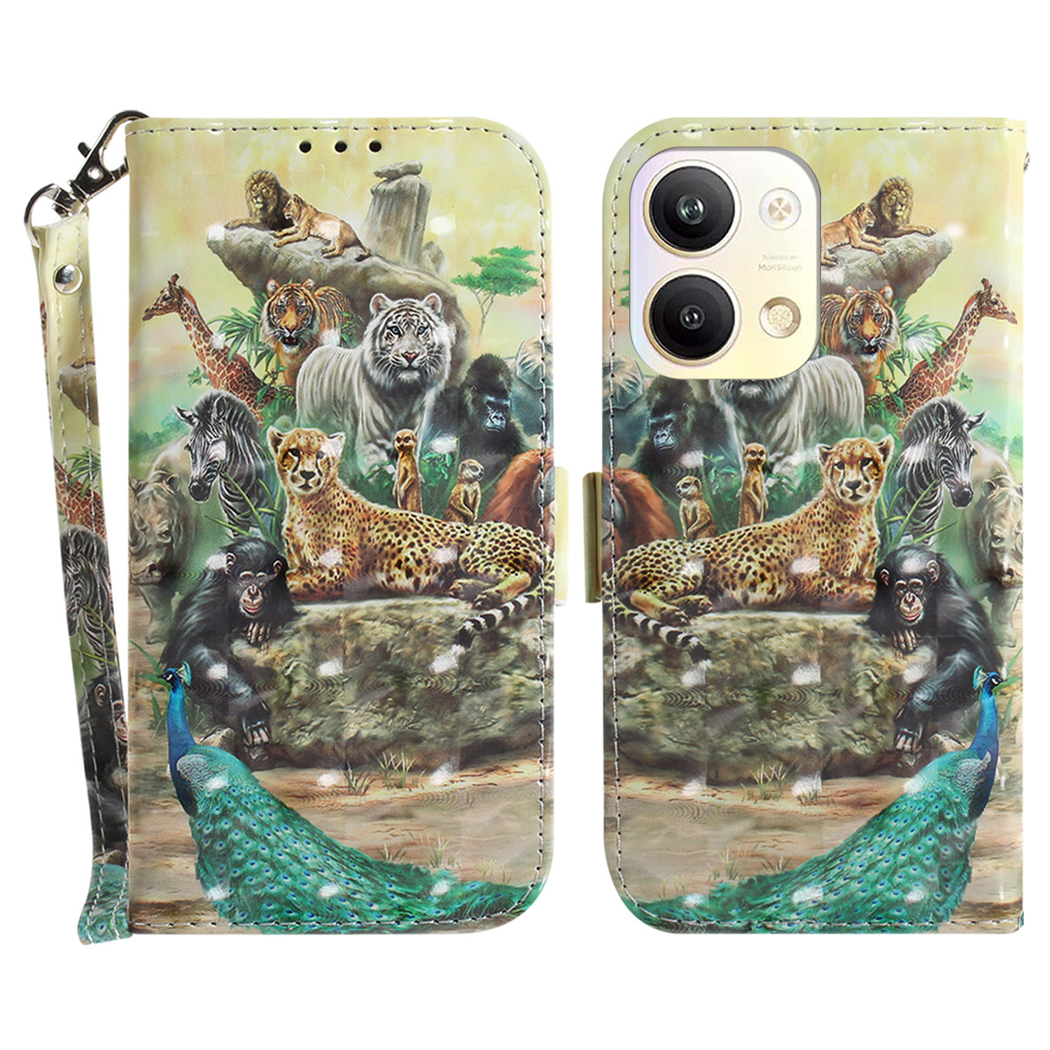 

Für Oppo Reno9 Pro 5G PU Leder Muster Druckphase Drop-proof-brieftaschenständer Mit Riemen - Tiere, Oppo Reno9 Pro 5G