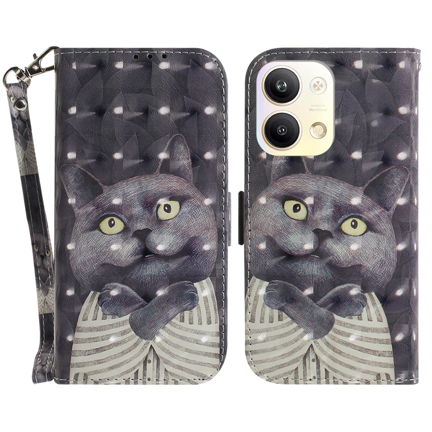

Für Oppo Reno9 Pro 5G PU Leder Muster Druckphase Drop-proof-brieftaschenständer Mit Riemen - Katze Umarmen, Oppo Reno9 Pro 5G