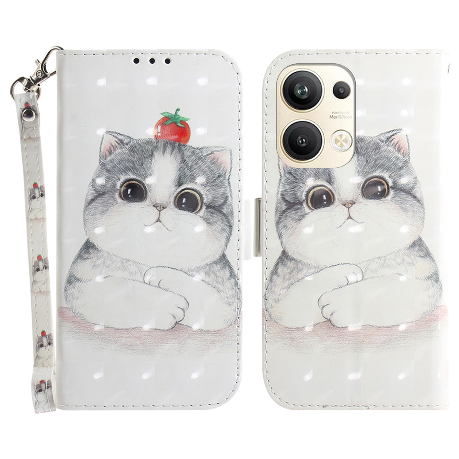 

Für Oppo Reno9 Pro+ 5G Muster Druckphase, PU Leder -brieftasche Mit Riemen - Süße Katze, Oppo Reno9 Pro+ 5G