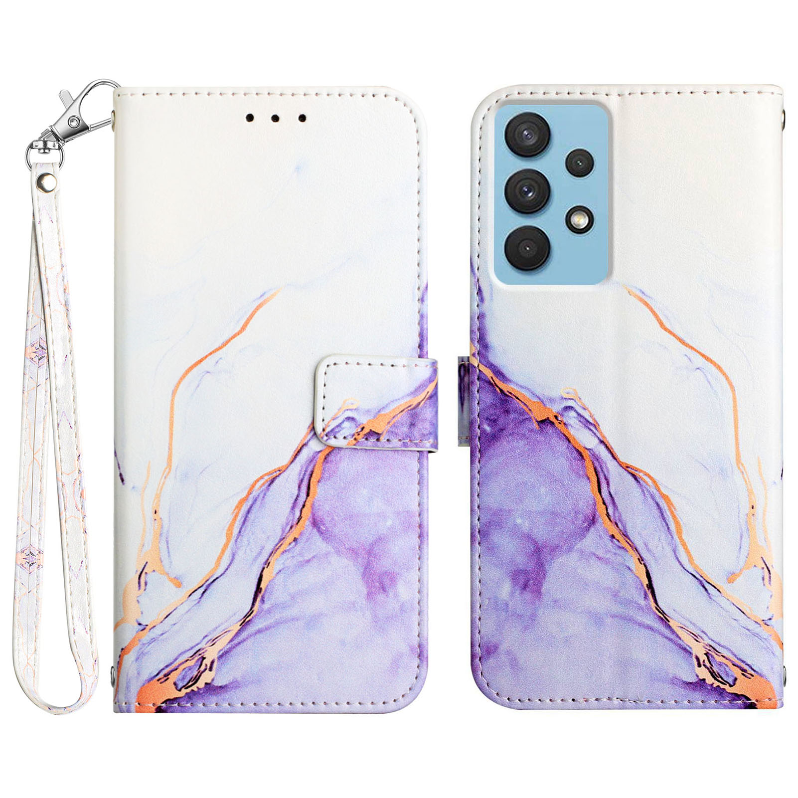 

YB Pattern Printing Leather Series-5 for Samsung Galaxy A13 4G Phone Case Marble Pattern Leather Wallet Cover with Strap - White / Purple 006, Galaxy A13 4G