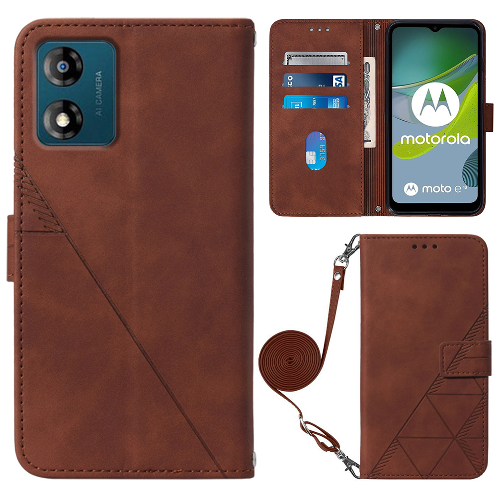 

Yb-printing Series-2 Anti-drop-hülle Für Motorola Moto E13 4G Geprinte Linien Telefonhülle Lederflip-abdeckung - Braun, Motorola Moto E13 4G