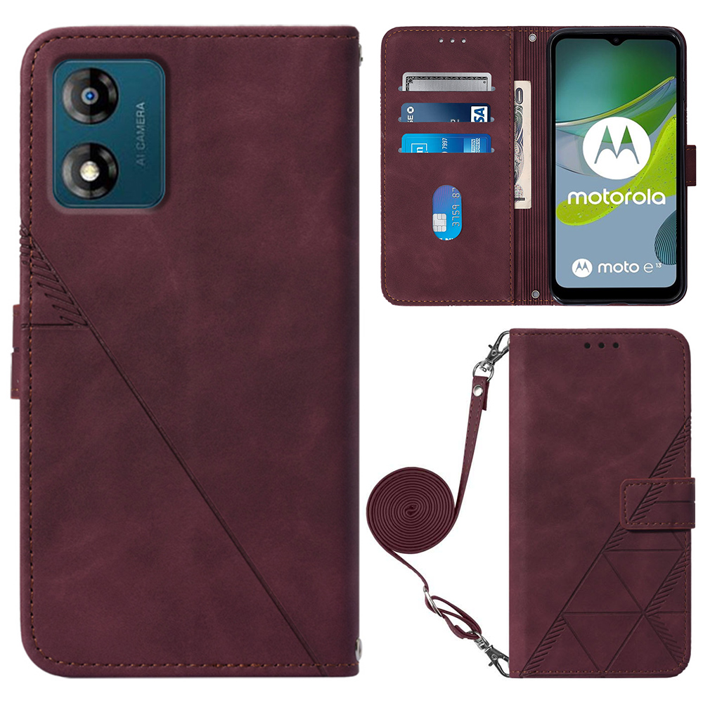 

Yb-printing Series-2 Anti-drop-hülle Für Motorola Moto E13 4G Geprinte Linien Telefonhülle Lederflip-abdeckung - Weinrot, Motorola Moto E13 4G