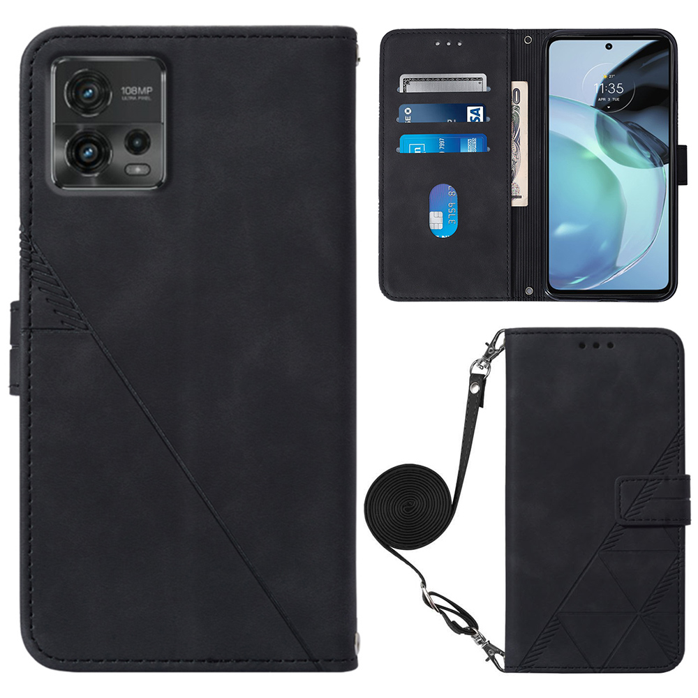 

Yb-spreng-serie-2-flip-koffer Für Motorola Moto G72 4G / 5G Eingeprägte Linien Telefonhülle Lederabdeckung - Schwarz, Motorola Moto G72 5G