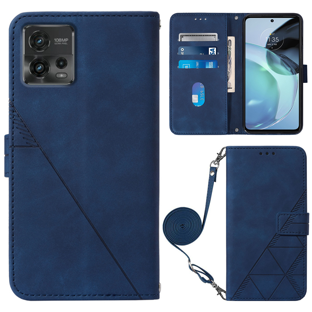 

Yb-spreng-serie-2-flip-koffer Für Motorola Moto G72 4G / 5G Eingeprägte Linien Telefonhülle Lederabdeckung - Saphir, Motorola Moto G72 5G