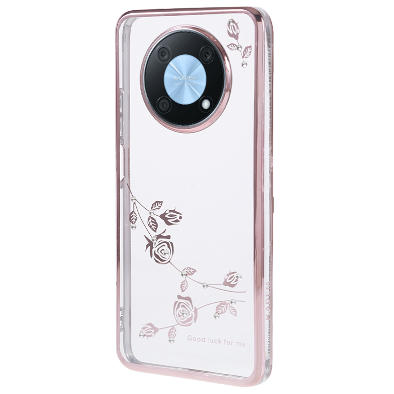 

Für Huawei Nova Y90 4G Blumenmuster Soft TPU Mobile Hülle Strsestone Dekor Elektroplattierte Telefonabdeckung - Roségold, Huawei nova Y90 4G