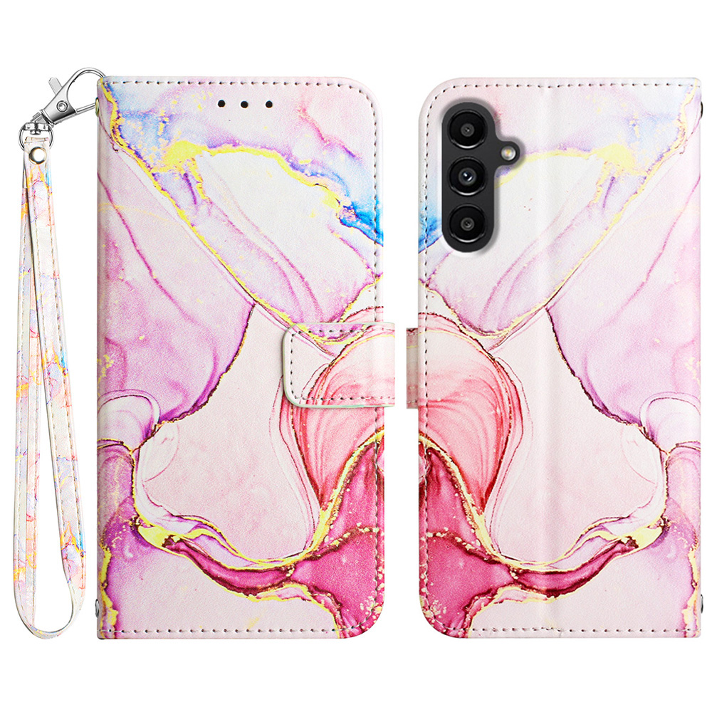 

YB Pattern Printing Leather Series-5 for Samsung Galaxy A24 4G PU Leather Wallet Phone Case Marble Pattern Large Hand Strap Flip Stand Cover - Rose Gold 005, Galaxy A24 4G