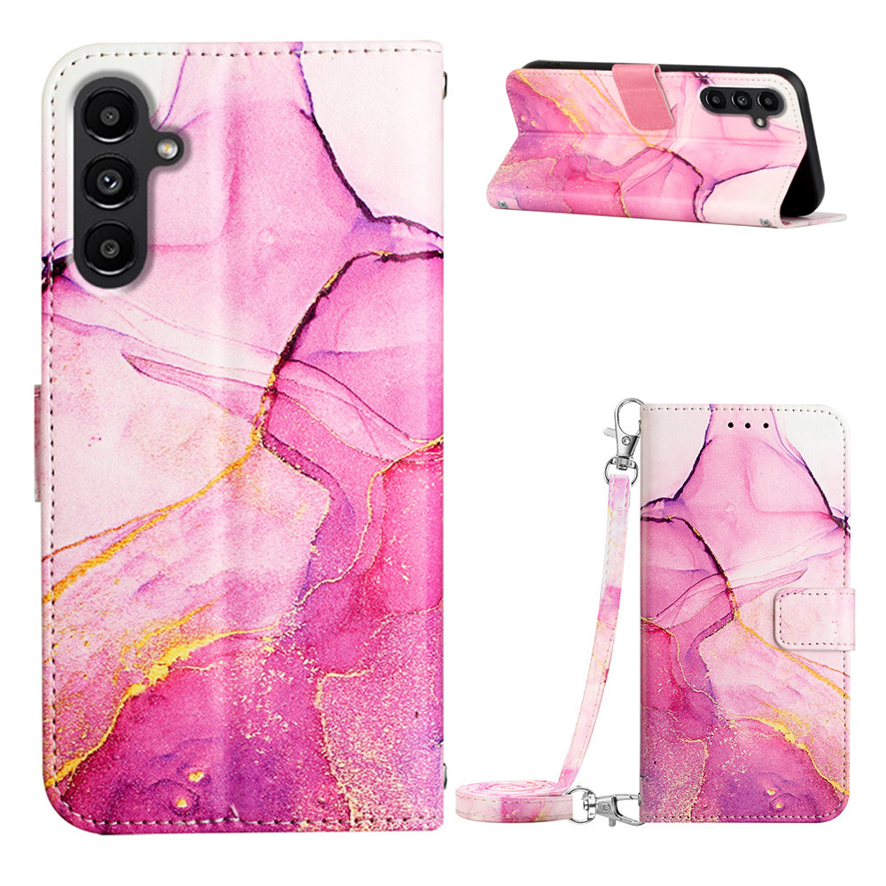 

Leather Flip Cover for Samsung Galaxy A24 4G Phone Shell YB Pattern Printing Leather Series-6 Wallet Case - Pink / Purple / Gold 001, Galaxy A24 4G