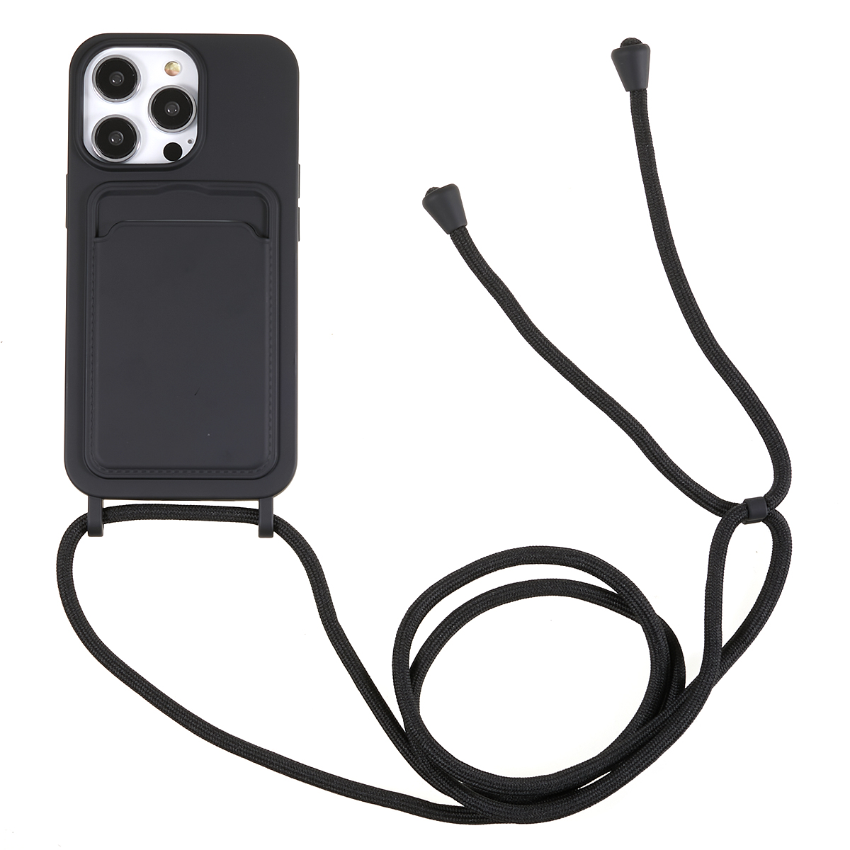 

Protective Case for iPhone 13 Pro 6.1 inch Anti-Fall Liquid Silicone Phone Cover with Card Slot, Strap - Black, iPhone 13 Pro