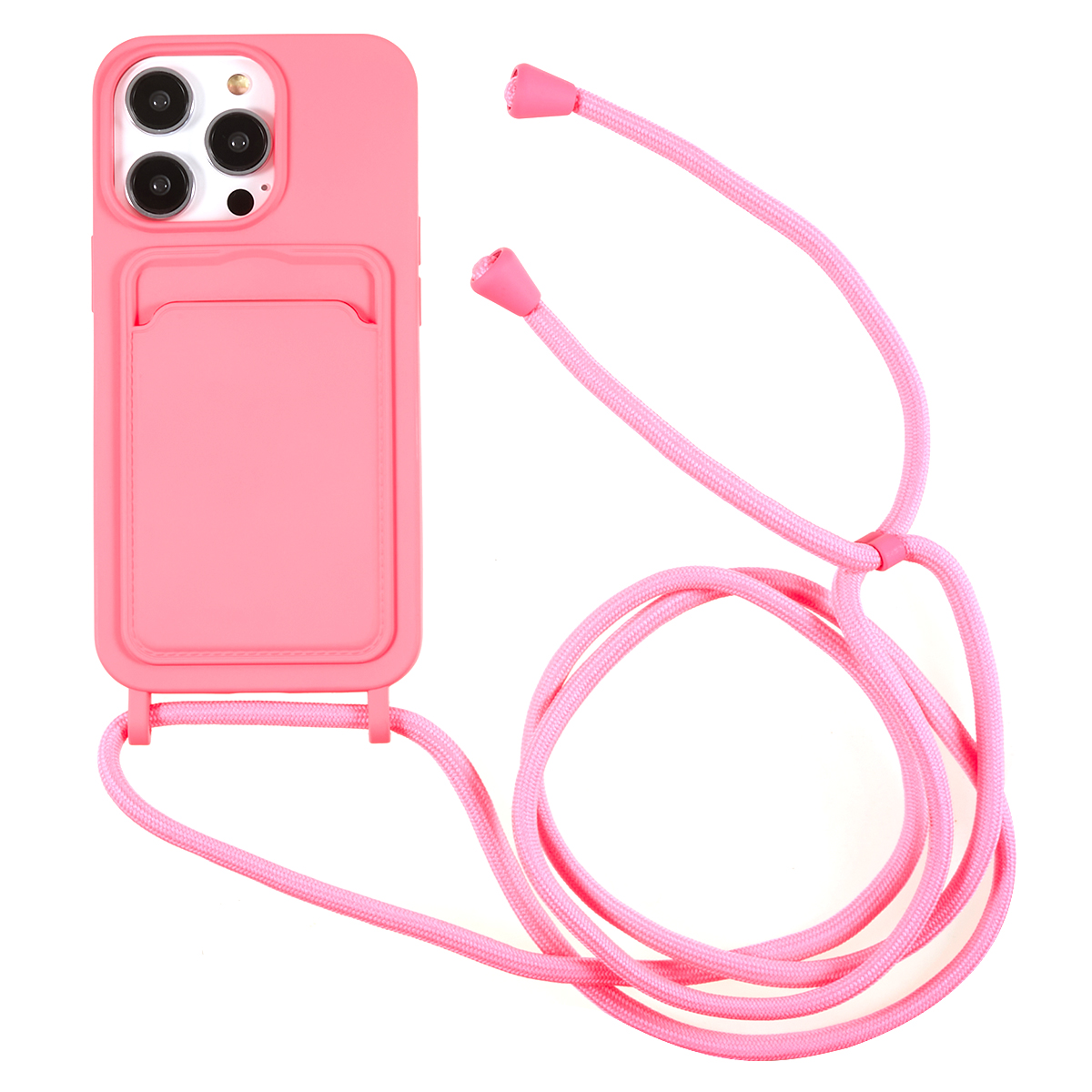 

Protective Case for iPhone 13 Pro 6.1 inch Anti-Fall Liquid Silicone Phone Cover with Card Slot, Strap - Rose, iPhone 13 Pro