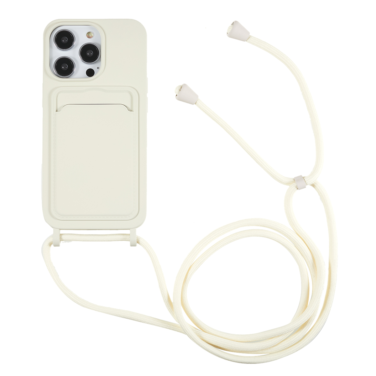 

Phone Case for iPhone 14 Pro Liquid Silicone Cover Anti-Scratch Shockproof Case with Card Slot, Strap - Beige, iPhone 14 Pro