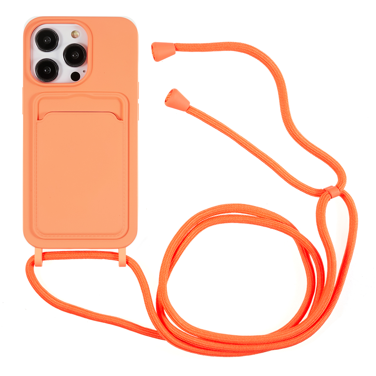 

Phone Case for iPhone 14 Pro Liquid Silicone Cover Anti-Scratch Shockproof Case with Card Slot, Strap - Orange, iPhone 14 Pro