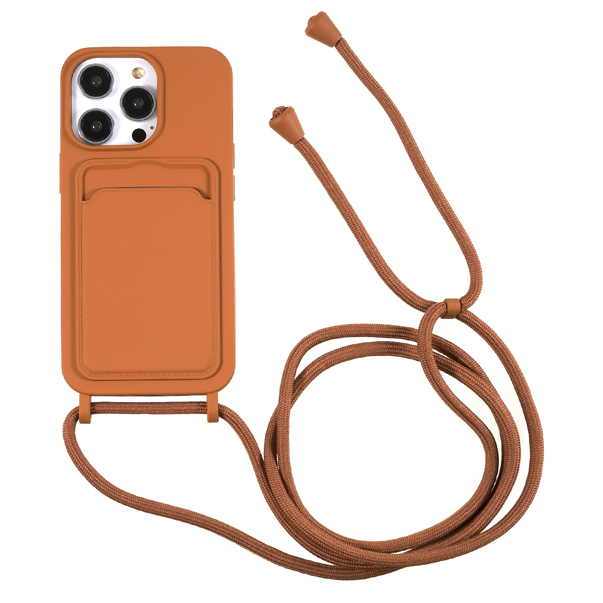 

Phone Case for iPhone 14 Pro Liquid Silicone Cover Anti-Scratch Shockproof Case with Card Slot, Strap - Brown, iPhone 14 Pro