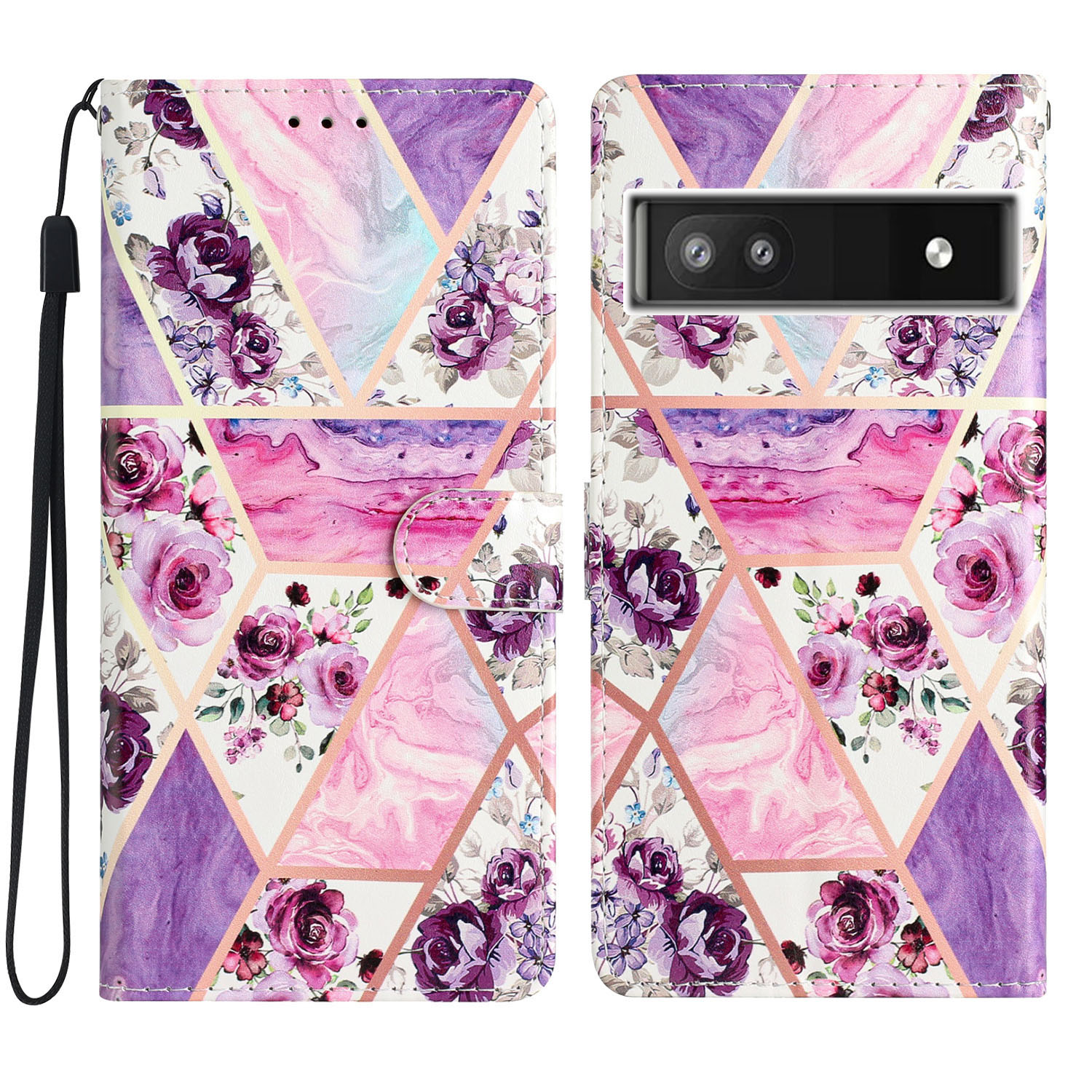 

Für Google Pixel 6a Stand Wallet Phone Haufen Muster Druck PU Lederabdeckung Mit Riemen - Lilane Blumen, Google Pixel 6a