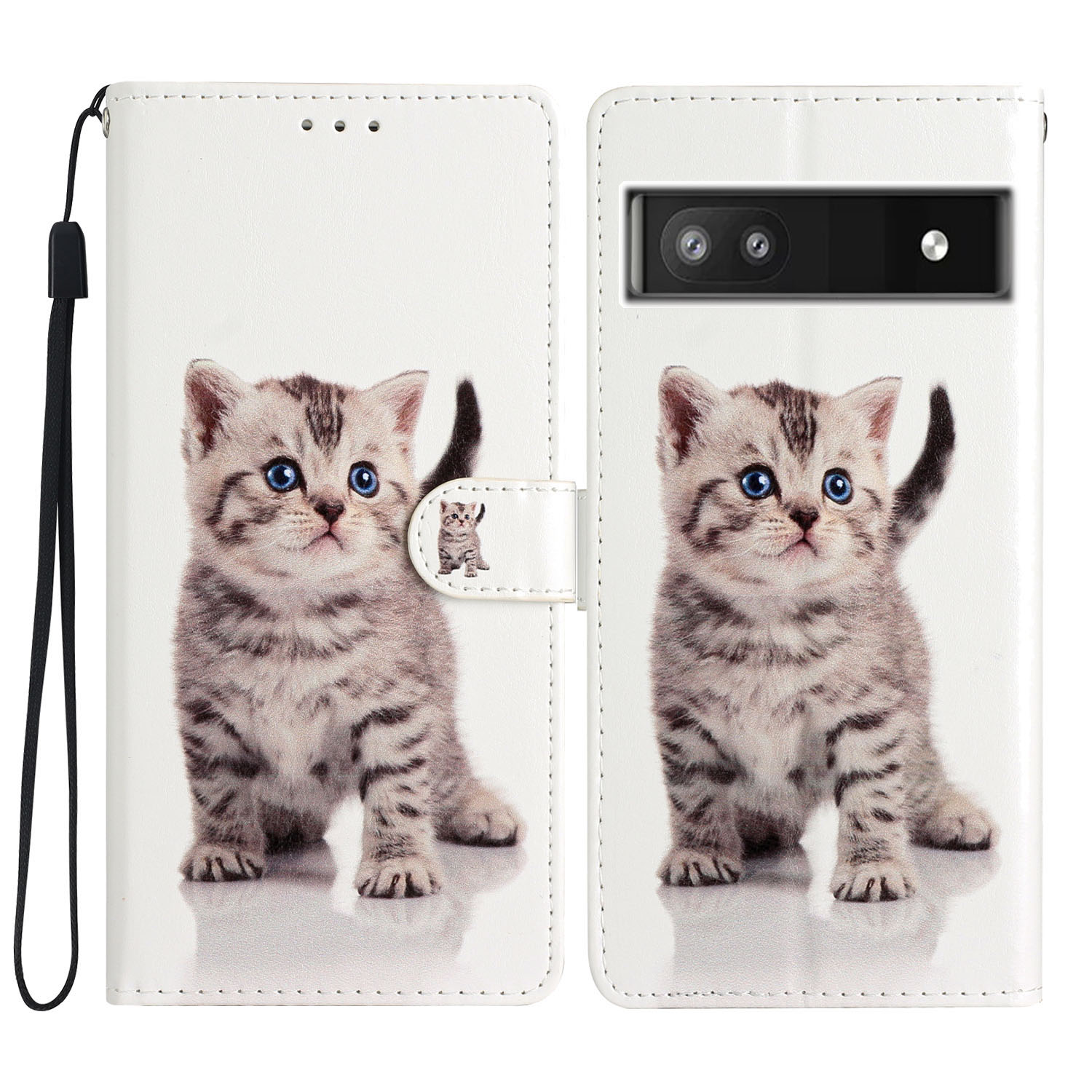 

Für Google Pixel 6a Stand Wallet Phone Haufen Muster Druck PU Lederabdeckung Mit Riemen - Süße Katze, Google Pixel 6a