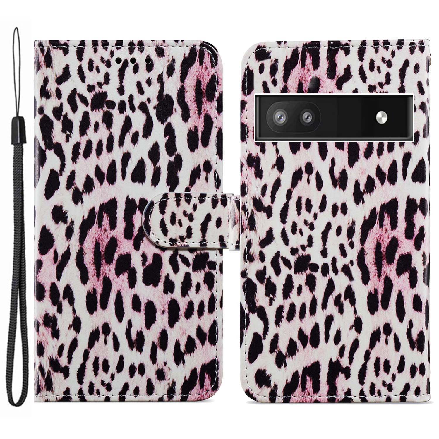 

Für Google Pixel 6a Stand Wallet Phone Haufen Muster Druck PU Lederabdeckung Mit Riemen - Leopard, Google Pixel 6a