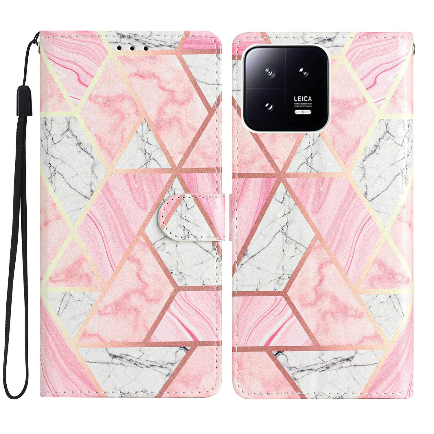 

Für Xiaomi 13 Pro 5g Wallet PU Leder -telefonabdeckungsmuster -druckständer Telefonhülle Mit Riemen - Rosa Marmor, Xiaomi 13 Pro 5G
