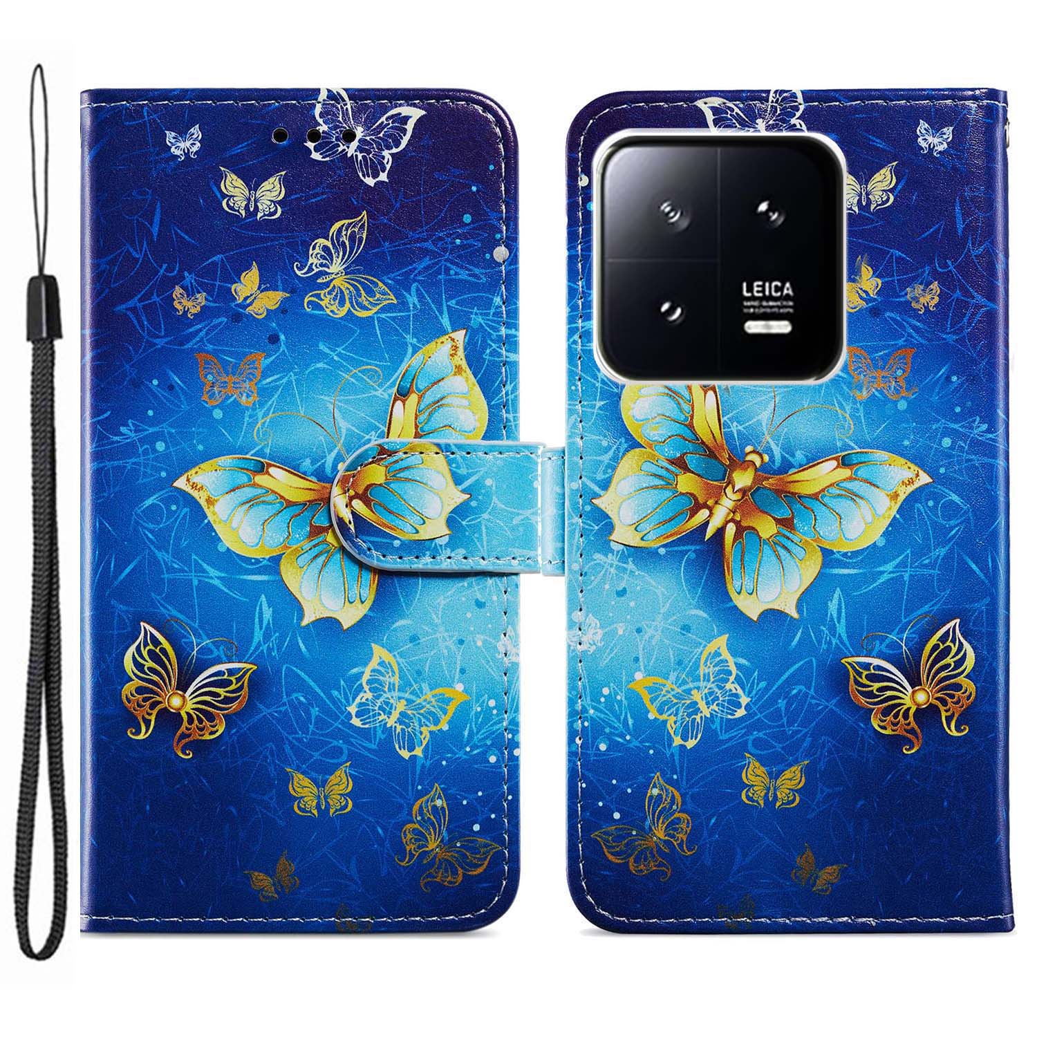 

Für Xiaomi 13 Pro 5g Wallet PU Leder -telefonabdeckungsmuster -druckständer Telefonhülle Mit Riemen - Goldener Schmetterling, Xiaomi 13 Pro 5G
