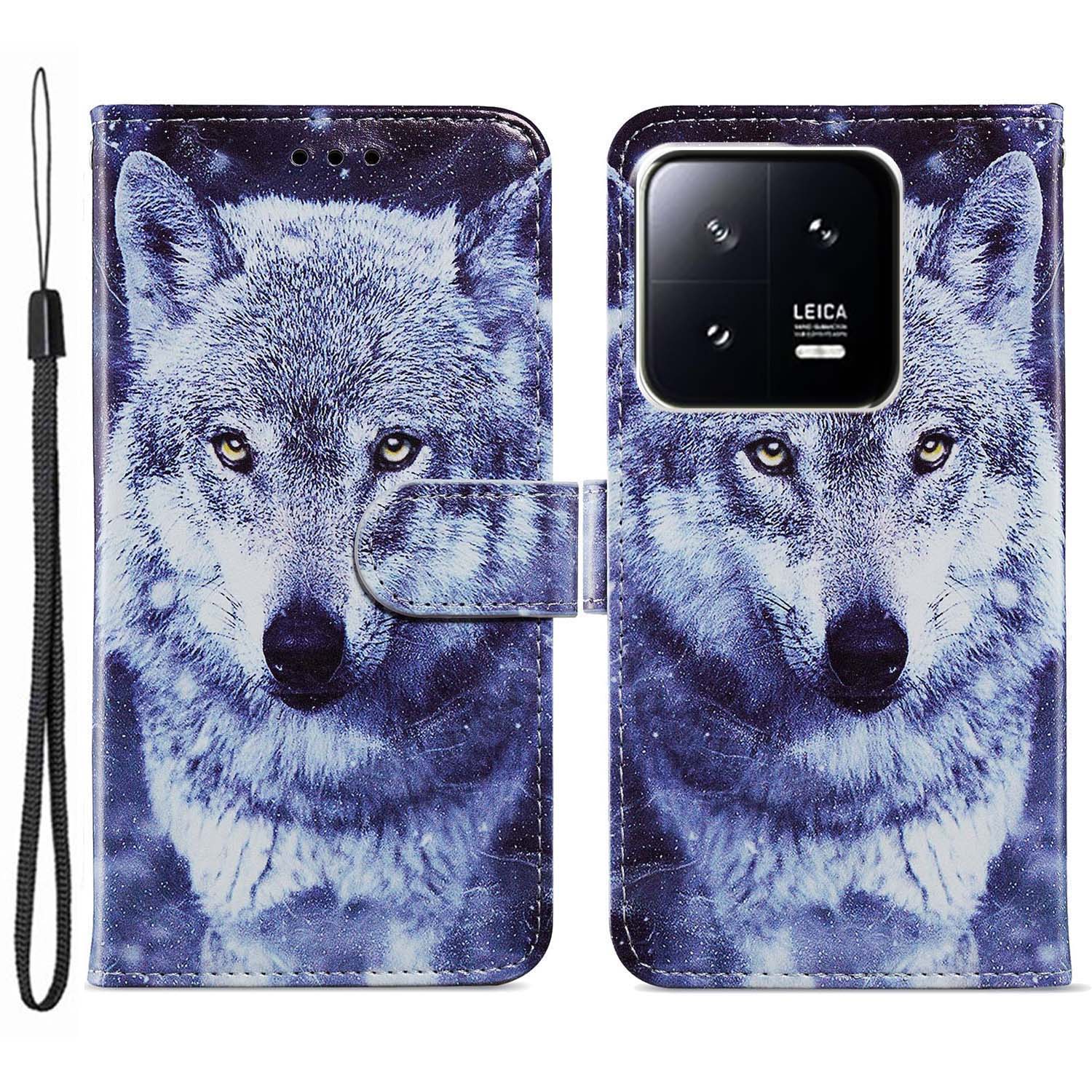 

Lederständer Telefonhülle Für Xiaomi 13 5g, Muster Druckbrieftasche Telefonabdeckung Mit Riemen - Wolf, Xiaomi 13