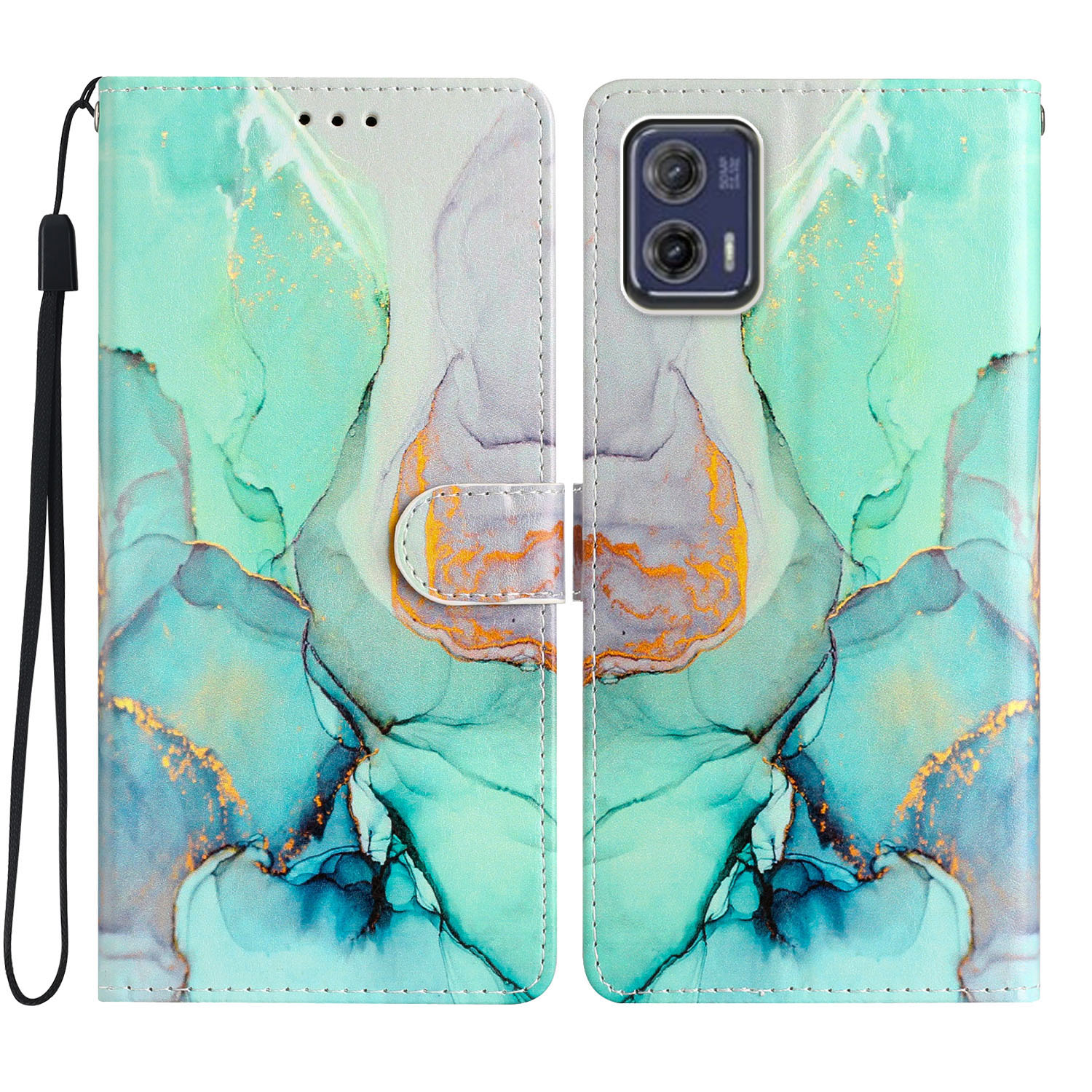 

Für Motorola Moto G73 5G Muster Druckleder -flip -telefon -hülle Wallet Wallet Cover Mit Riemen - Grüner Marmor, Motorola Moto G73 5G