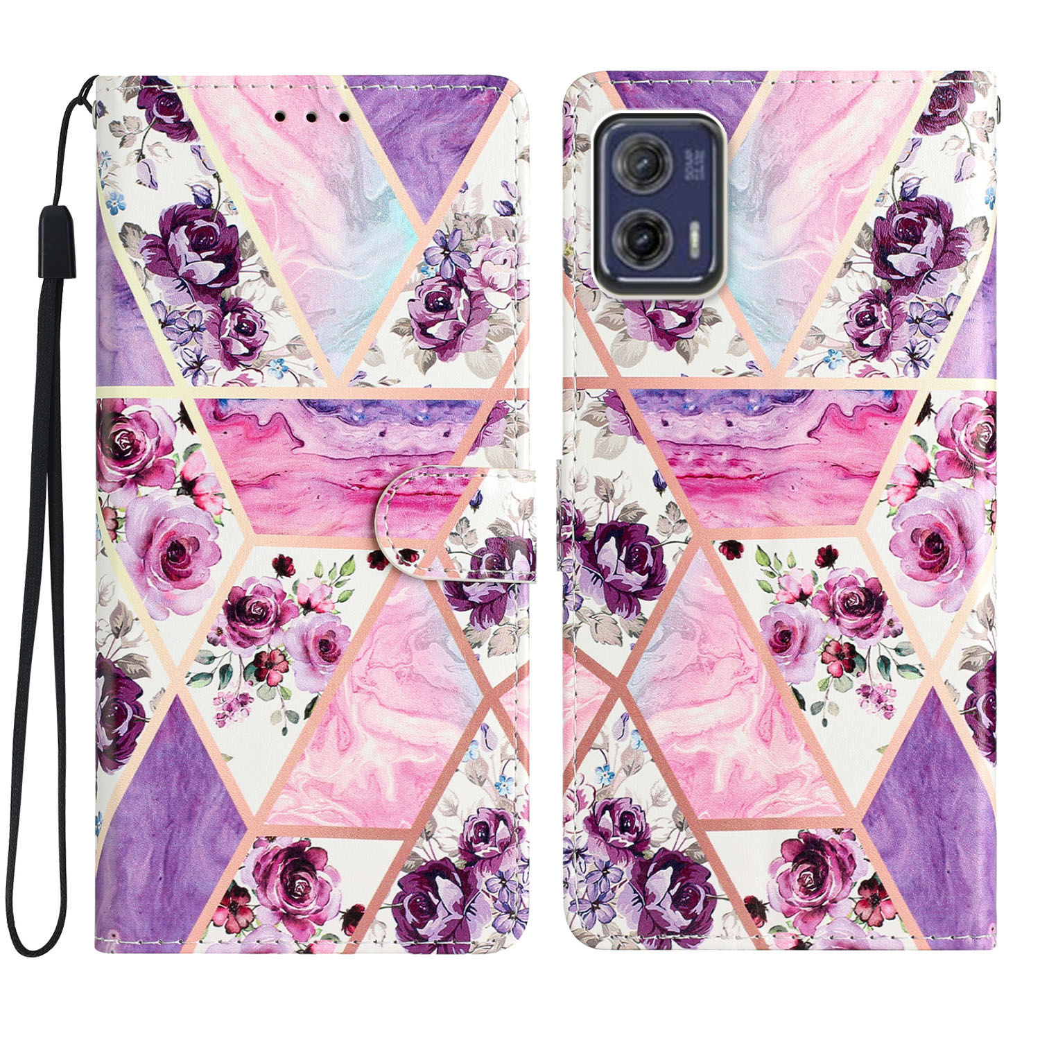 

Für Motorola Moto G73 5G Muster Druckleder -flip -telefon -hülle Wallet Wallet Cover Mit Riemen - Lilane Blumen, Motorola Moto G73 5G