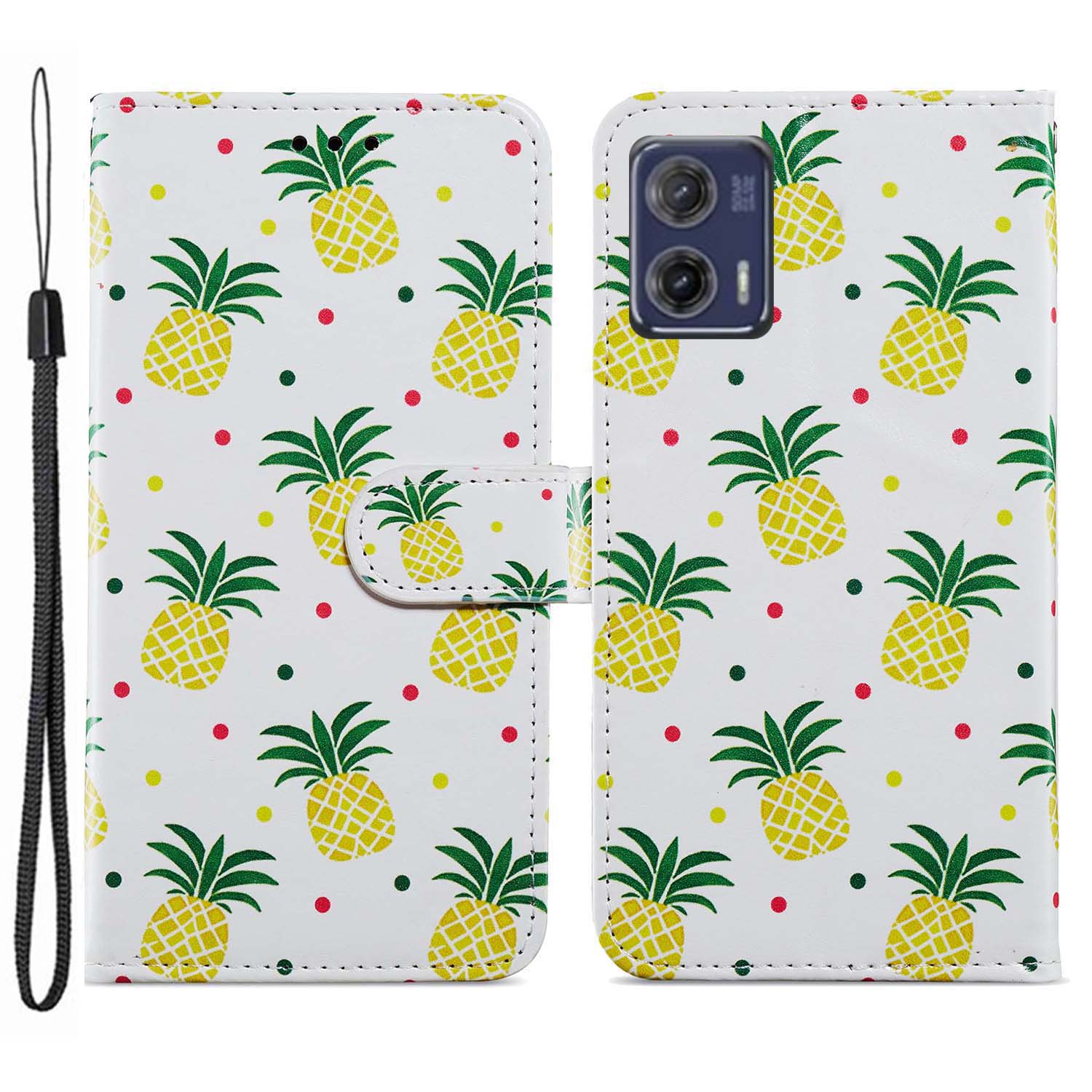 

Für Motorola Moto G73 5G Muster Druckleder -flip -telefon -hülle Wallet Wallet Cover Mit Riemen - Ananas, Motorola Moto G73 5G