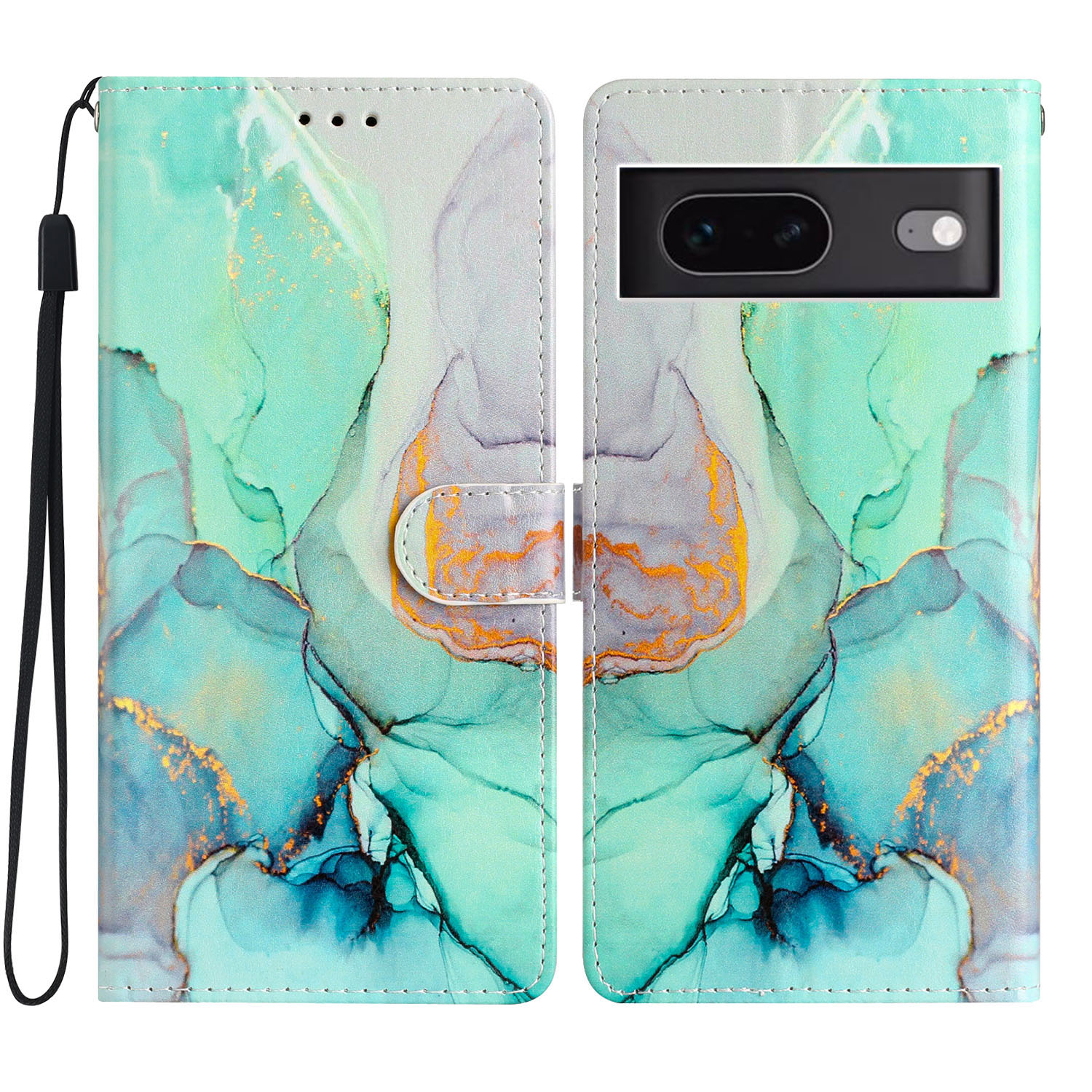 

Für Google Pixel 7 5G PU Leder Muster Druckphase Wallet Stand Flip Folio Cover - Grüner Marmor, Google Pixel 7 5G