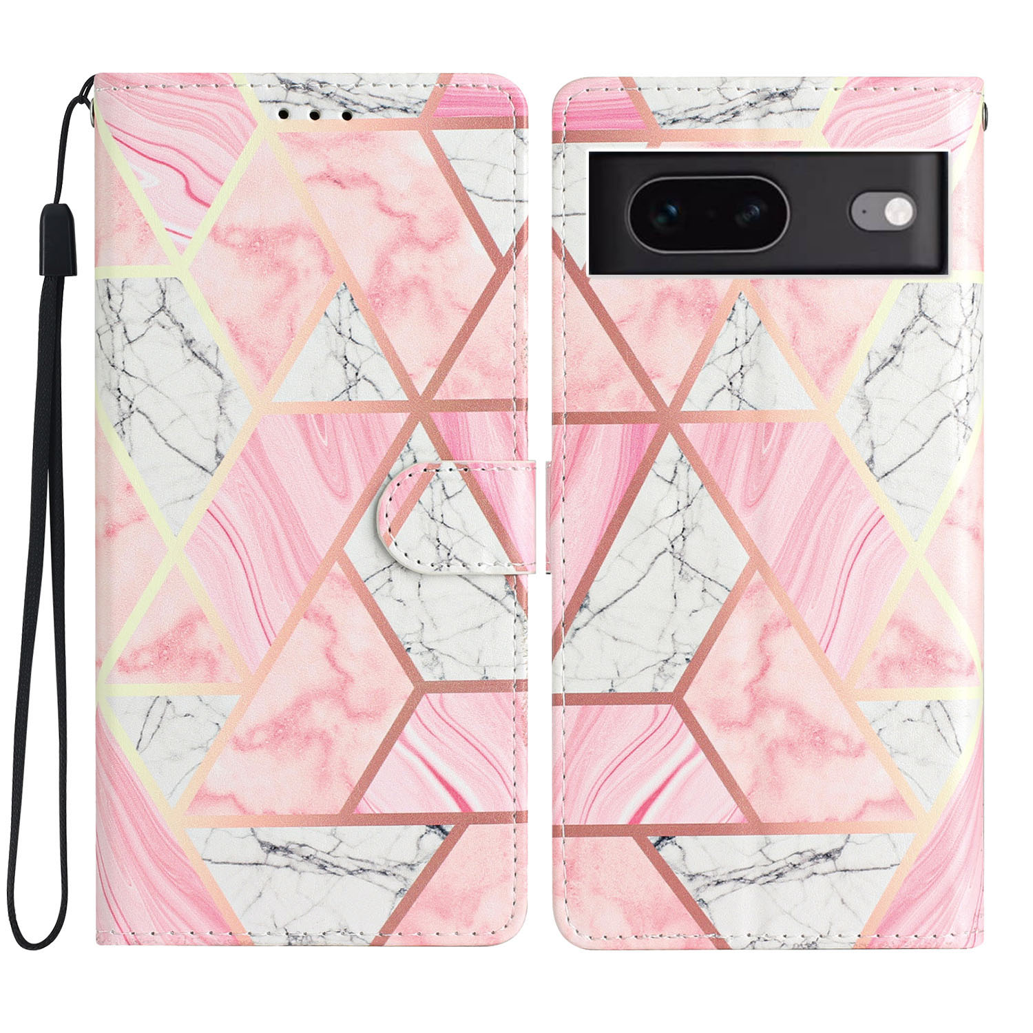 

Für Google Pixel 7 5G PU Leder Muster Druckphase Wallet Stand Flip Folio Cover - Rosa Marmor, Google Pixel 7 5G