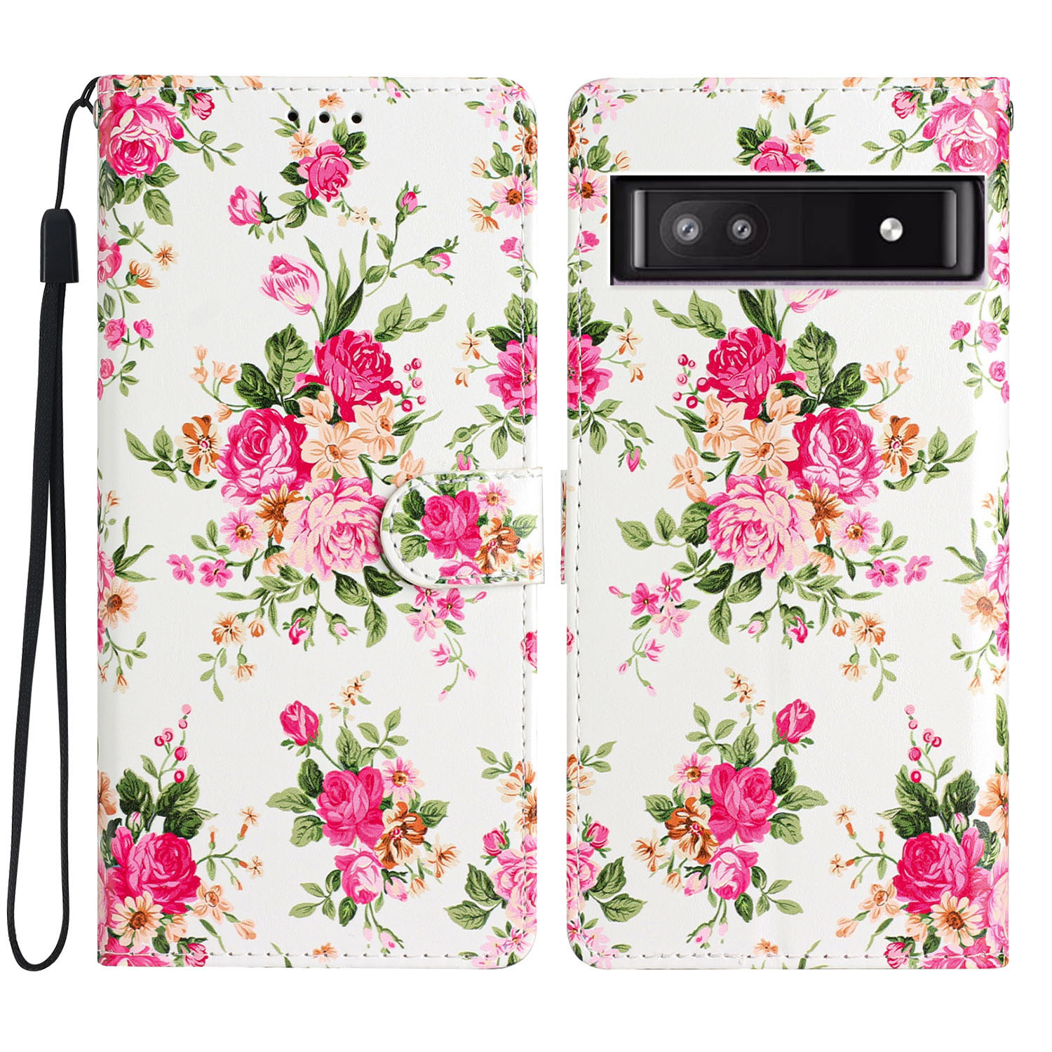 

Für Google Pixel 7a Pu-ledermuster-druck Telefonabdeckung Brieftasche Anti-drogen-schutzhülle - Rote Blumen, Google Pixel 7a
