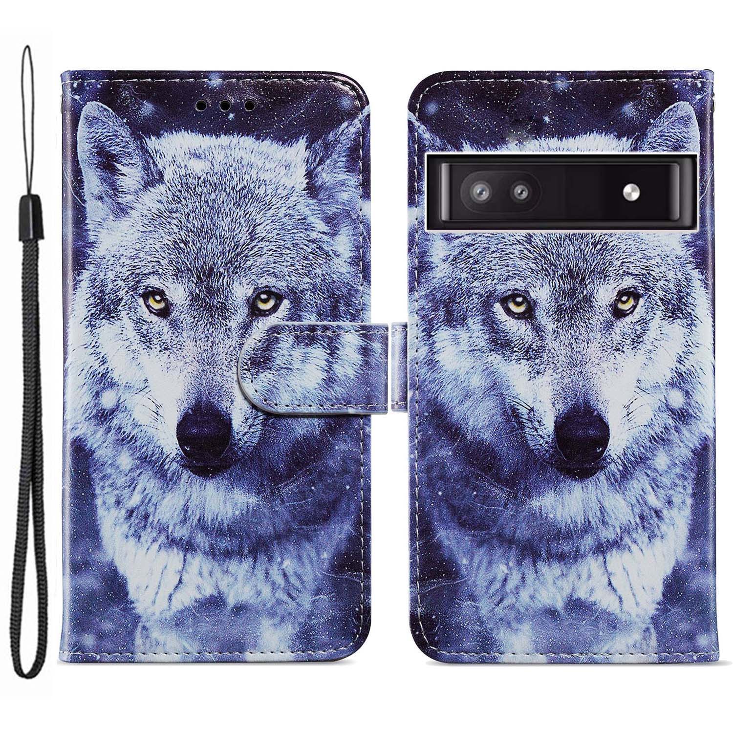 

Für Google Pixel 7a Pu-ledermuster-druck Telefonabdeckung Brieftasche Anti-drogen-schutzhülle - Wolf, Google Pixel 7a