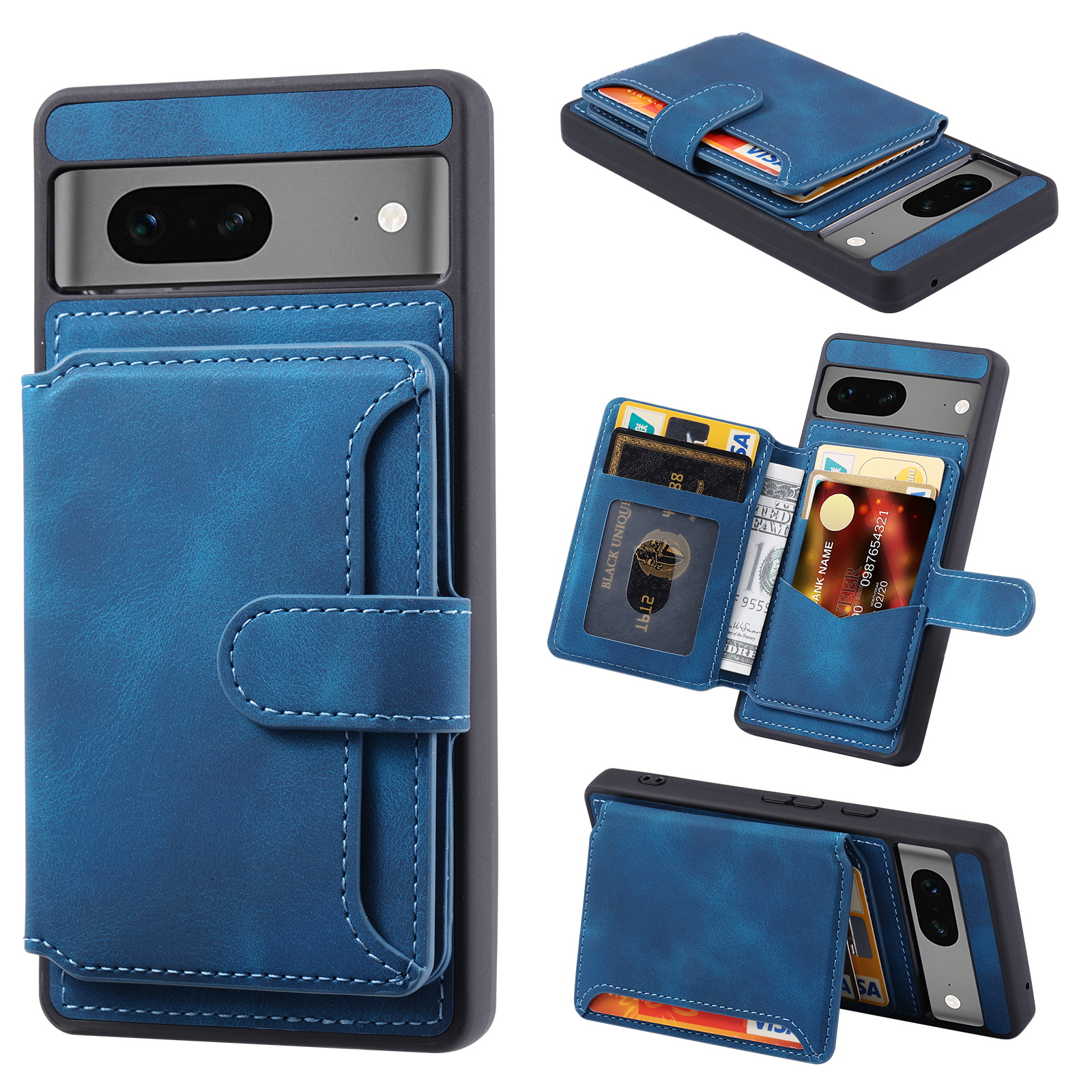 

Für Google Pixel 7 5G RFID Blocking Wallet Phone Deckung Skin-touch-kick-stand-leder-tpu-hülle - Navy Blau, Google Pixel 7 5G
