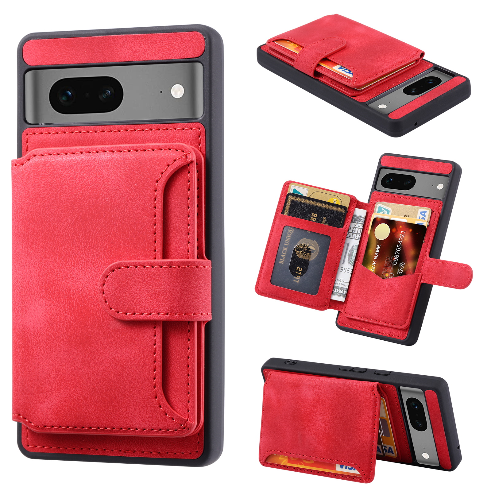 

Für Google Pixel 7a RFID Blockierende Leder+tpu Anti-drop-telefonhülle Kickstand Wallet Skin-touch-deckung - Rot, Google Pixel 7a