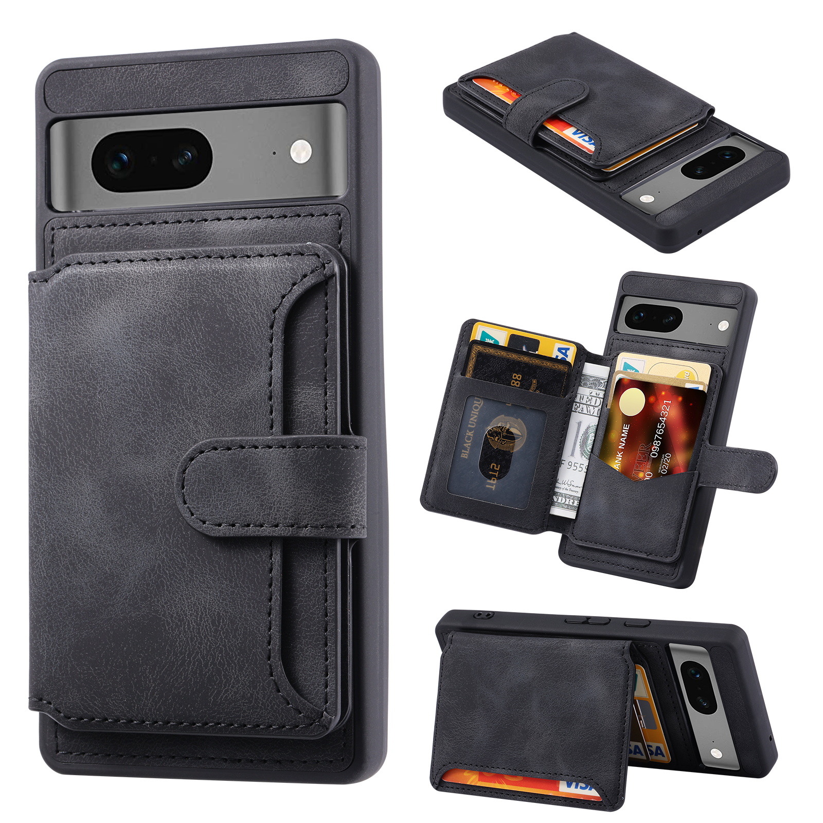 

Für Google Pixel 7a RFID Blockierende Leder+tpu Anti-drop-telefonhülle Kickstand Wallet Skin-touch-deckung - Schwarz, Google Pixel 7a